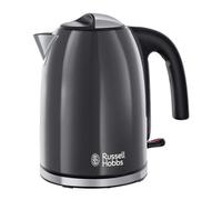 Russell Hobbs Grey Stainless Steel 1.7L Cordless Electric Kettle with black handle (Fast Boil 3KW, Removable washable anti-scale filter, Pull to open