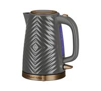 Russell Hobbs Groove Grey Cordless Electric Kettle, 1.7L, Textured Plastic | Brushed Gold Accents, Fast Boil 3KW, Removable Washable Anti-scale Filter, Push to Open Lid, Perfect Pour Spout