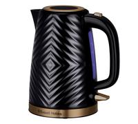 Russell Hobbs Groove Electric 1.7L Cordless Kettle (Fast Boil 3KW, Black textured plastic with brushed gold accents, Removable washable anti-scale filter, Push to open lid, Perfect pour spout) 26380