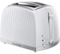 Russell Hobbs Honeycomb 2 Slice Toaster (Extra wide slots, High lift feature, 6 Browning levels, Frozen/Cancel/Reheat function, Removable crumb tray, 850W, White textured high gloss) 26060