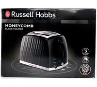 Russell Hobbs Honeycomb 2 Slice Toaster (Extra wide slots, High lift feature, 6 Browning levels, Frozen/Cancel/Reheat function, Removable crumb tray, 850W, Black, Textured high gloss) 26061
