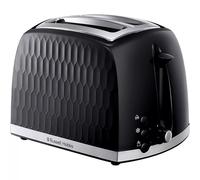 Russell Hobbs Honeycomb 2 Slice Toaster (Extra wide slots, High lift feature, 6 Browning levels, Frozen/Cancel/Reheat function, Removable crumb tray, 850W, Black, Textured high gloss) 26061