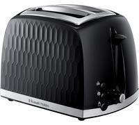 Russell Hobbs Honeycomb 2 Slice Toaster (Extra wide slots, High lift feature, 6 Browning levels, Frozen/Cancel/Reheat function, Removable crumb tray, 850W, Black, Textured high gloss) 26061