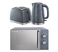 Russell Hobbs Honeycomb Grey Kitchen Set, 1.7L 2400W Kettle, 2 Slice Toaster with Dual Browning Levels & 17L 700W Microwave with 5 Power Levels, Defrost & Reheat Functions HCBNDL2G