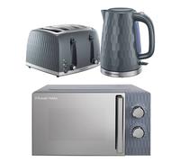 Russell Hobbs Honeycomb Grey Kitchen Set, 1.7L 2400W Kettle, 4 Slice Toaster with Dual Browning Levels & 17L 700W Microwave with 5 Power Levels, Defrost & Reheat Functions HCBNDL4G