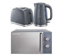 Russell Hobbs Honeycomb Grey Kitchen Set, 1.7L 2400W Kettle, 2 Slice Toaster with Dual Browning Levels & 17L 700W Microwave with 5 Power Levels, Defrost & Reheat Functions HCBNDL2G