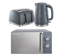 Russell Hobbs Honeycomb Grey Kitchen Set, 1.7L 2400W Kettle, 4 Slice Toaster with Dual Browning Levels & 17L 700W Microwave with 5 Power Levels, Defrost & Reheat Functions HCBNDL4G