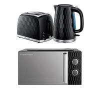 Russell Hobbs Honeycomb Solo Microwave, Jug Kettle & 2-slice Toaster Bundle - Black, Black