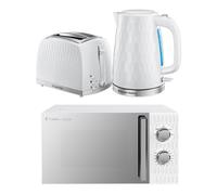 Russell Hobbs Honeycomb Solo Microwave, Jug Kettle & 2-Slice Toaster Bundle - White, White