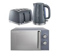 Russell Hobbs Honeycomb Grey Kitchen Set, 1.7L 2400W Kettle, 4 Slice Toaster with Dual Browning Levels & 17L 700W Microwave with 5 Power Levels, Defrost & Reheat Functions HCBNDL4G