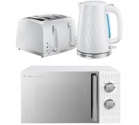Russell Hobbs Honeycomb White Kitchen Set, 1.7L 2400W Kettle, 4 Slice Toaster with Dual Browning Levels & 17L 700W Microwave with 5 Power Levels, Defrost & Reheat Functions HCBNDL4W