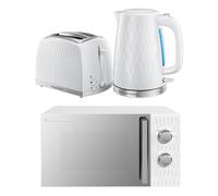 Russell Hobbs Honeycomb White Kitchen Set, 1.7L 2400W Kettle, 2 Slice Toaster with Dual Browning Levels & 17L 700W Microwave with 5 Power Levels, Defrost & Reheat Functions HCBNDL2W