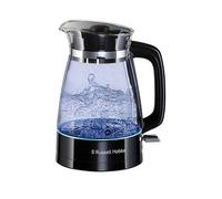 Russell Hobbs Carafe Style 1.7L Cordless Electric Glass Kettle with black handle, lid & base and blue internal illumination (Fast boil, 3KW, Anti-scale filter, Pull off lid, unique glass spout) 26080
