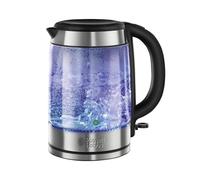 Russell Hobbs Illuminating 1.7L Electric Cordless Glass Kettle with black/brushed stainless steel accents (Fast Boil 3KW, Washable anti-scale filter, Button to open lid, Perfect pour spout) 21600-10