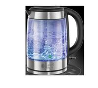 Russell Hobbs Illuminating 1.7L Electric Cordless Glass Kettle with black/brushed stainless steel accents (Fast Boil 3KW, Washable anti-scale filter,