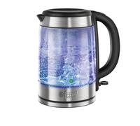 Russell Hobbs Illuminating 1.7L Electric Cordless Glass Kettle with black/brushed stainless steel accents (Fast Boil 3KW, Washable anti-scale filter,