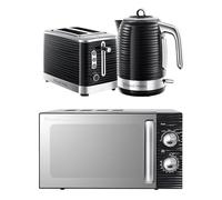 Russell Hobbs Inspire Black Kitchen Set, 1.7L 2400W Kettle, 2 Slice Toaster with Variable Browning Levels & 17L 700W Microwave with 5 Power Levels, Defrost & Reheat Functions INSPBNDL2B