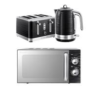 Russell Hobbs Inspire Black Kitchen Set, 1.7L 2400W Kettle, 4 Slice Toaster with Variable Browning Levels & 17L 700W Microwave with 5 Power Levels, Defrost & Reheat Functions INSPBNDL4B