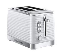 Russell Hobbs Inspire White 2 Slice Toaster, Extra Wide Slots, 1050W, 24370 | High Lift Feature, Six Browning Levels, Frozen and Cancel and Reheat Functions, Blue LED Illumination, white textured finish