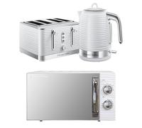 Russell Hobbs Inspire White Kitchen Set, 1.7L 2400W Kettle, 4 Slice Toaster with Variable Browning Levels & 17L 700W Microwave with 5 Power Levels, Defrost & Reheat Functions INSPBNDL4W