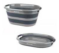 Russell Hobbs LA053879GRYEU Collapsible Laundry Basket/Washing Tub, 27L Large Laundry Basket, Silicone/Plastic Foldable Storage Container, Ergonomic Handles, Space Saving Camping/Portable Sink, Grey
