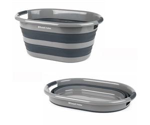 Russell Hobbs LA053879GRYEU Collapsible Laundry Basket/Washing Tub, 27L Large Laundry Basket, Silicone/Plastic Foldable Storage Container, Ergonomic Handles, Space Saving Camping/Portable Sink, Grey