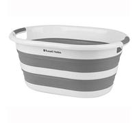 Russell Hobbs LA053879WHTEU Collapsible Laundry Basket/Washing Tub, 27L Large Laundry Basket, Silicone/Plastic Foldable Storage Container, Ergonomic Handles, Space Saving Washing Basket