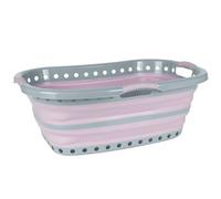 Russell Hobbs LA083555PNKEU7 Collapsible Hip Hugger 37 Litre Laundry Basket, Curved Shape, Non-Slip Handles, Portable & Lightweight, Compact For Easy Storage, Pink