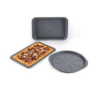 Russell Hobbs Metallic Marble 3-Piece Baking Set - Non-Stick Oven Sheet, Round Pizza Baking Tray, Square Roasting Tin, Durable Carbon Steel, Easy to Clean, Oven Safe to 220°C, Long-Lasting, Grey