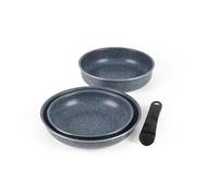 Russell Hobbs Nightfall Stone 3-Piece Pan Set - 24 cm Sauté, 22 & 26 cm Non-Stick Frying Pans, Smart Clip Stay-Cool Detachable Handle, Pressed Aluminium Stackable Cookware, Induction Suitable