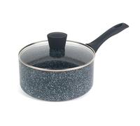 Russell Hobbs Nightfall Stone Saucepan 20 Cm, Non-Stick, 2.6 L | Pressed Aluminium Body, 2-Layer Blue Marble Interior, Tempered Glass Lid With Steam Vent, Bakelite Handle, Induction Base