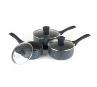 Russell Hobbs RH00847EU7 Nightfall Stone 3-Piece Saucepan Set - 16/18/20 cm Non-Stick Cooking Pots, Includes Tempered Glass Lids, Induction Suitable, Forged Aluminium, PFOA-Free, Soft-Touch Handles