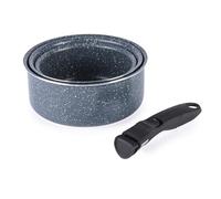 Russell Hobbs Nightfall Stone Saucepan Set, 3 Piece, 16/18/20 Cm | Non-Stick Coating, Detachable Handle, Stackable Design, Induction Suitable, Oven Safe Up To 200°C, Blue Marble Finish