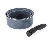 Russell Hobbs Nightfall Stone Saucepan Set ? Smart Clip Non-Stick Pans, 16cm, 18cm, 20cm, Stay Cool Detachable Handle, Oven to Hob to Table Cooking,