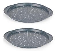 Russell Hobbs Nightfall Stone Set of 2 Large Pizza Trays - 14.5" Pizza Pans, Non-Stick Round Baking Trays, Carbon Steel, PFOA Free, Perforated Base