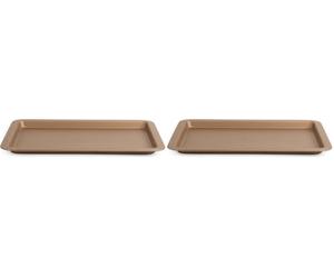Russell Hobbs Opulence Non-Stick Baking Tray - 37cm Rectangular Oven Tray, Lightweight Carbon Steel, Easy Clean, PFOA-Free, Ideal for Roasting, Oven Safe to 220°C/Gas Mark 7, Gold (Pack of 2)
