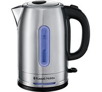 Russell Hobbs Quiet Boil Kettle, 1.7L, Stainless Steel, Rapid Boil, 26300 | Quiet Operation, Precision Pour Spout, 360° Base with Cord Storage, Blue Illuminated Water Windows