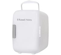 Russell Hobbs Mini Fridge RH4CLR1001 4L/6 Can Portable Mini Cooler & Warmer for Drinks, Cosmetics/Makeup/Skincare, AC/DC Power, Retro Style, White,
