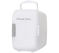 Russell Hobbs Mini Fridge RH4CLR1001 4L/6 Can Portable Mini Cooler & Warmer for Drinks, Cosmetics/Makeup/Skincare, AC/DC Power, Retro Style, White,
