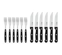 Russell Hobbs RH000431 12-Piece Cutlery Set - Tableware Service for 6, Steak Knives and Forks with Stainless Steel Blades, Serrated Steak Knife Set, Sharp Meat Knives, Ergonomic Handles, Black