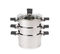 Russell Hobbs RH01170EU Excellence 3 Tier Steamer ? 18 cm Cooking Pots with Tempered Glass Lid, Non-Stick Coating, Stainless Steel, Vegetable Steaming