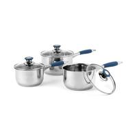 Russell Hobbs RH01178EU Stainless Steel Saucepan Set - Induction Hob Suitable Pots with Lids, Heat Resistant Silicone Grip Handles, Dishwasher Safe, Tall Body, Silver 3 Piece Cookware Set, 16/18/20cm
