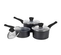 Russell Hobbs RH01706EU Pearlised 3-Piece Saucepan Set - 16/18/20 cm Non-Stick Cooking Pots with Glass Lids, Forged Aluminium Cookware, Induction Hob Suitable, PFOA-Free, Dishwasher Safe, Matte Grey
