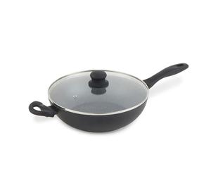 Russell Hobbs RH02812EU7 Metallic Marble Wok - Non-Stick Stir Fry Pan, Sauté Family Pan, 28cm Universal Cooking Pan, Tempered Glass Lid with Steam Vent, Induction Hob Suitable, Soft Grip Handles