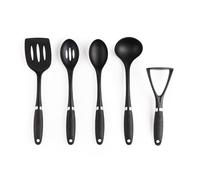 Russell Hobbs RH03026EU7 5-Piece Set - Venus Collection, Masher, Turner, Slotted, Solid Spoon, Ladle, Hanging Hooks, Soft Touch Handles, Easy Clean, Nylon Kitchen Utensils, Black