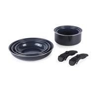 Russell Hobbs RH03321EU7 Smart Clip Pot and Pan Set - 8 Piece Ceramic Non-Stick Frying Pans & Saucepans with 2 Detachable Handles, Stackable Design, PFAS-Free, Induction Oven Safe, Marine, Navy Blue