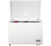 Russell Hobbs Free Standing Chest Freezer, 300 Litres, Low Noise, Garage Safe, Counterbalance Lid, Front Drain Hole, 1.8m Cord, Castor Wheels, White, RH300CF201W