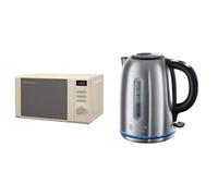 Russell Hobbs RHM2064C 20 Litre 800 W Cream Digital Heritage Microwave with 5 Power Levels & Brushed Stainless Steel Electric 1.7L Cordless Kettle (Quiet & Fast Boil 3KW