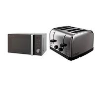 Russell Hobbs RHM2076S Compact Microwave, 800 W, 20 liters, Silver & 18790 4 Slice Toaster, Stainless Steel, 1500 W