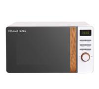 Russell Hobbs RHMD714 17 L 700 W Scandi White Digital Microwave with 5 Power Levels, Wood Effect Handle & Dials, Clock & Timer, Automatic Defrost,